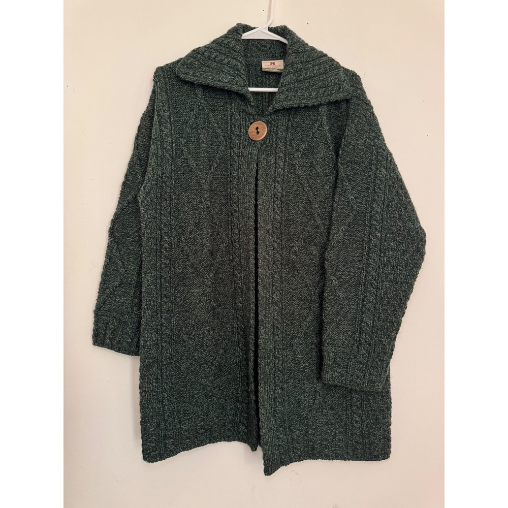 Cozy Dark Green Knit Cardigan Sweater with Hood